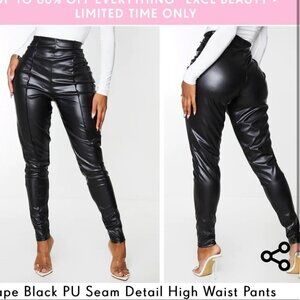 Pretty Little Thing NWT black shiny PU seam detail high waist fitted  pants 4
